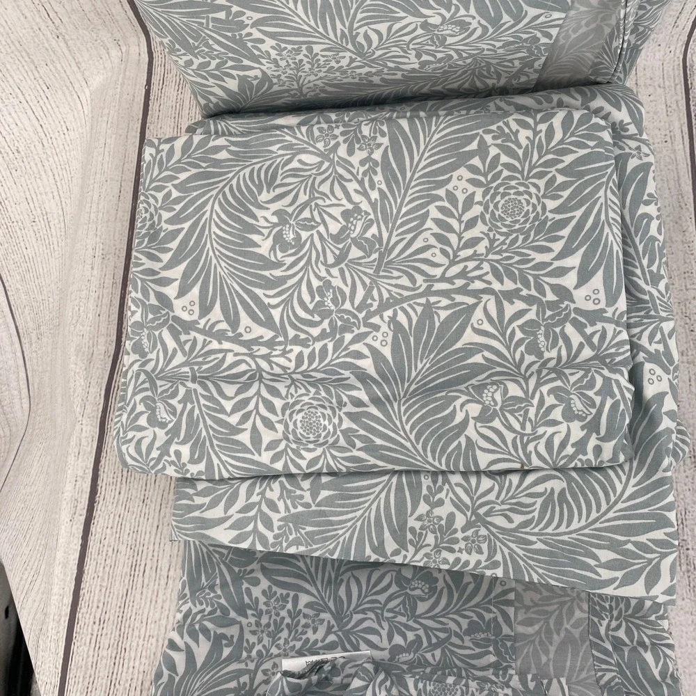 William Morris at Home Sheet Set Queen Larkspur Floral Chalk Blue 100% Cotton